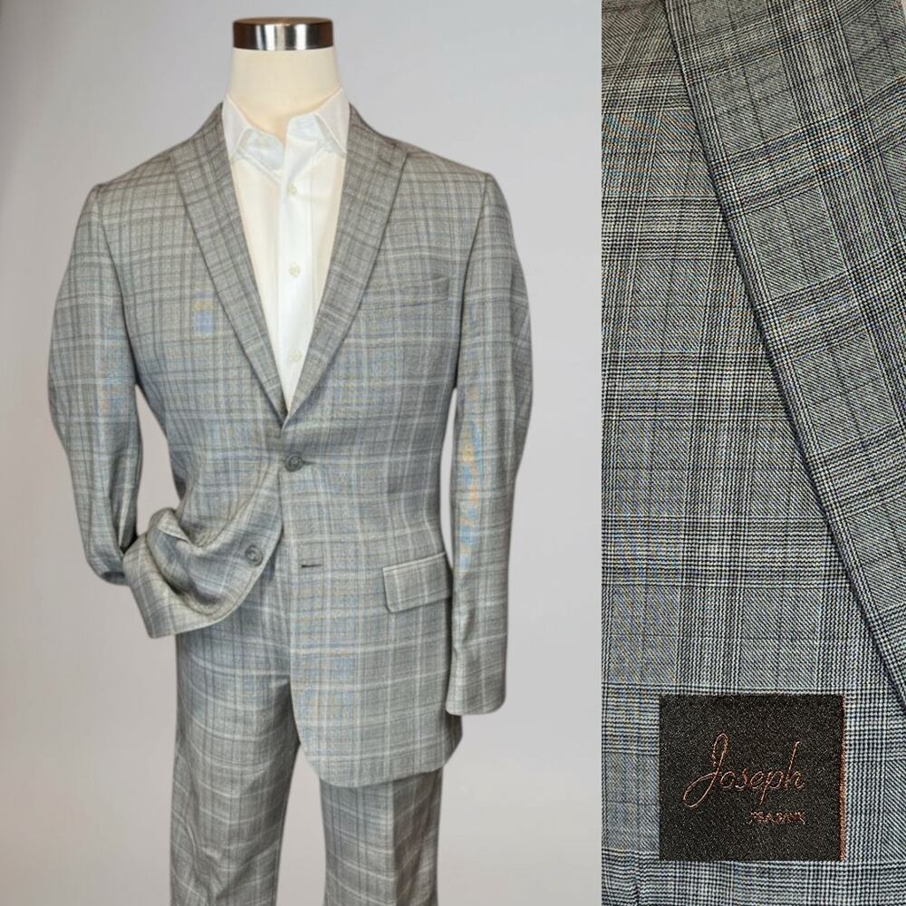 Joseph x Jos A Bank 40L 32x32 Slim Fit Gray Glen Plaid Suit Modern